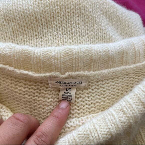 Vtg Y2K 2000s American Eagle Wool Angora Rabbit Hair Off Shoulder Sweater Wmns L - Picture 6 of 7